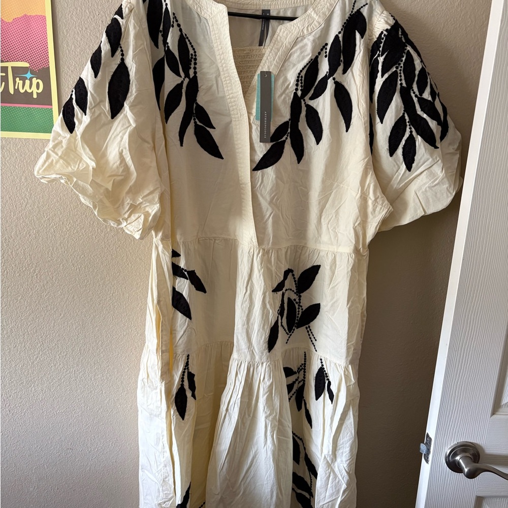 Anthropologie Cream and Black Midi Dress